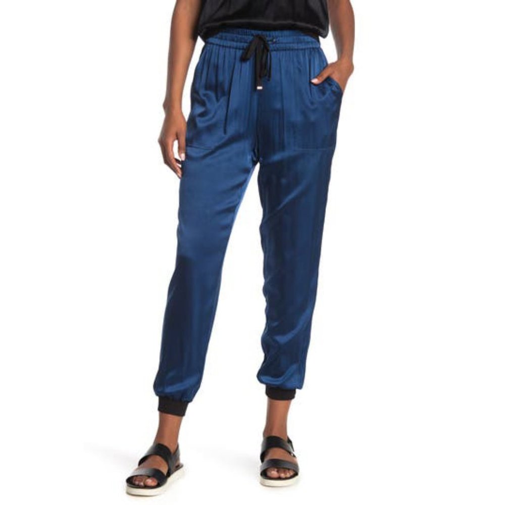 NEW Inreverse Women Reversible Black & Deep Teal Silk Blend Pocketed Jogger Pant